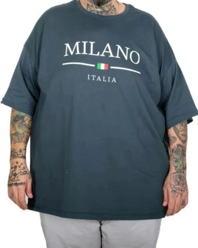 Büyük Beden Unisex Bisiklet Yaka Tshirt Milano 26201 PETROL YEŞİLİ