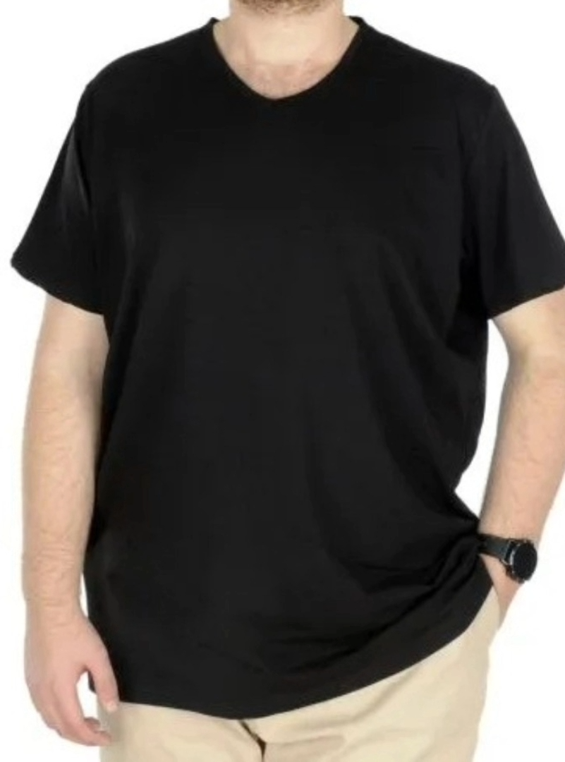 Büyük Beden T-Shirt V Yaka Likralı 20150 Siyah