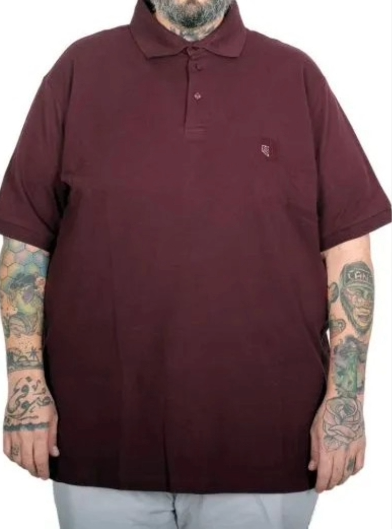 Battal Beden Erkek Tshirt Polo Yaka Nakışlı Klasik Pike 20553 Mürdüm