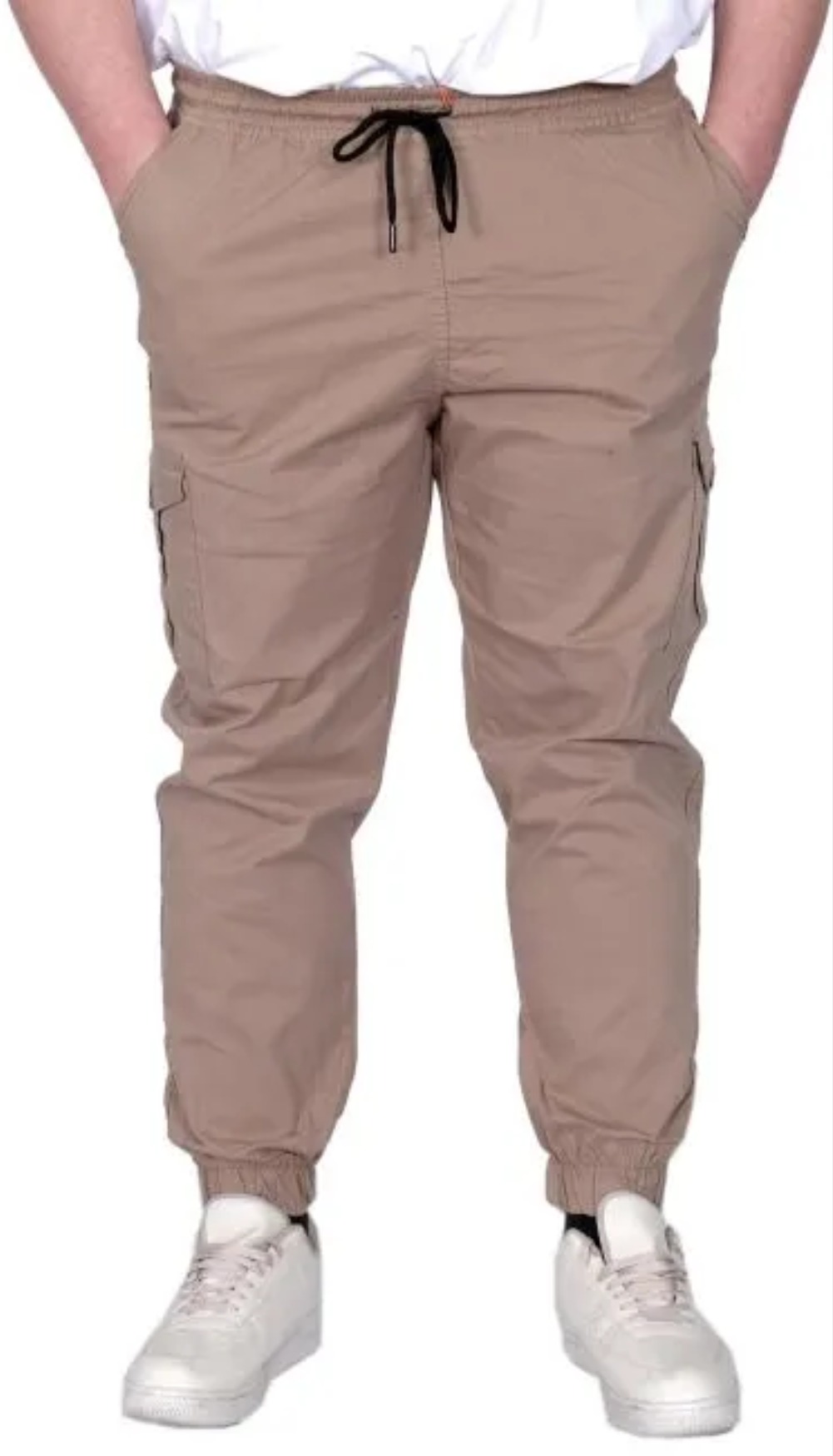 Büyük Beden Erkek Pantolon Keten Kargo Jogger 21911 Cappucino