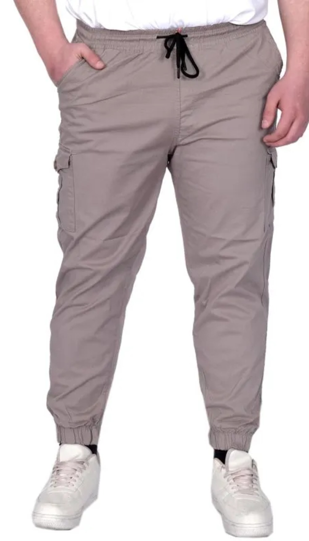 Büyük Beden Erkek Pantolon Keten Kargo Jogger 21911 Taş Rengi