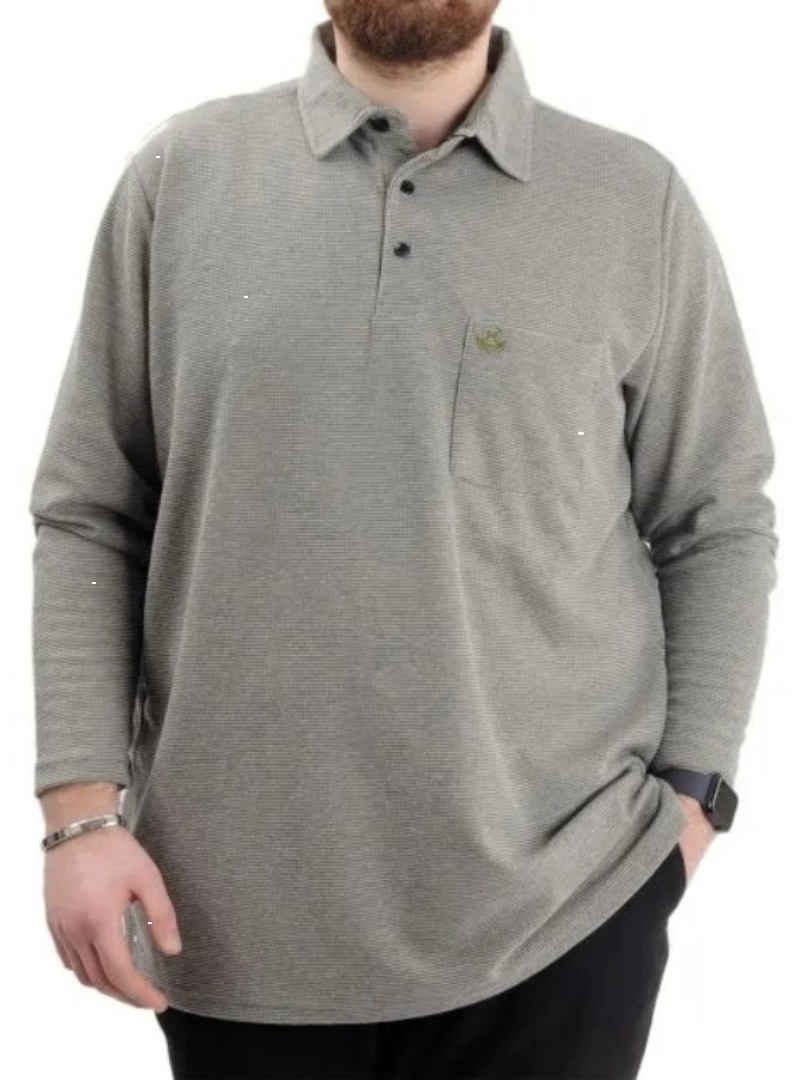 Büyük Beden Erkek Sweatshirt Polo Yaka Uzun Kol WAFFLE 23449 Haki