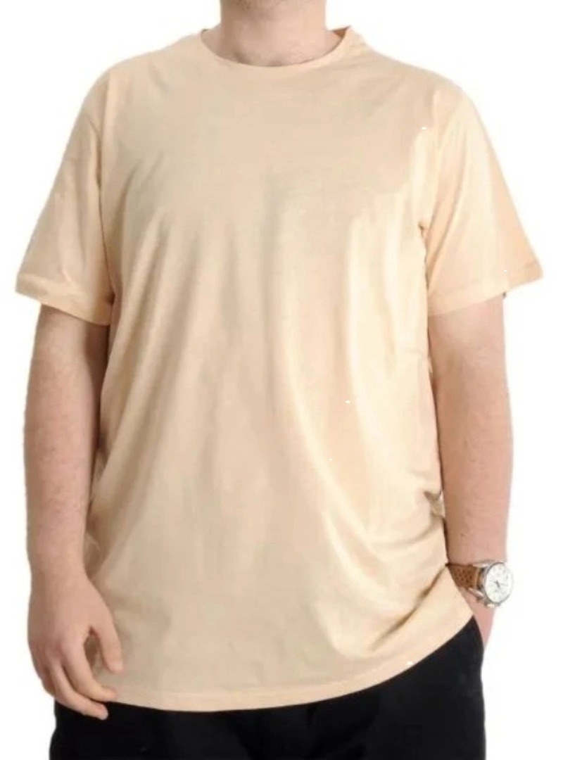 Büyük Beden Erkek Tshirt Bisiklet Yaka Basic 20031 Bej