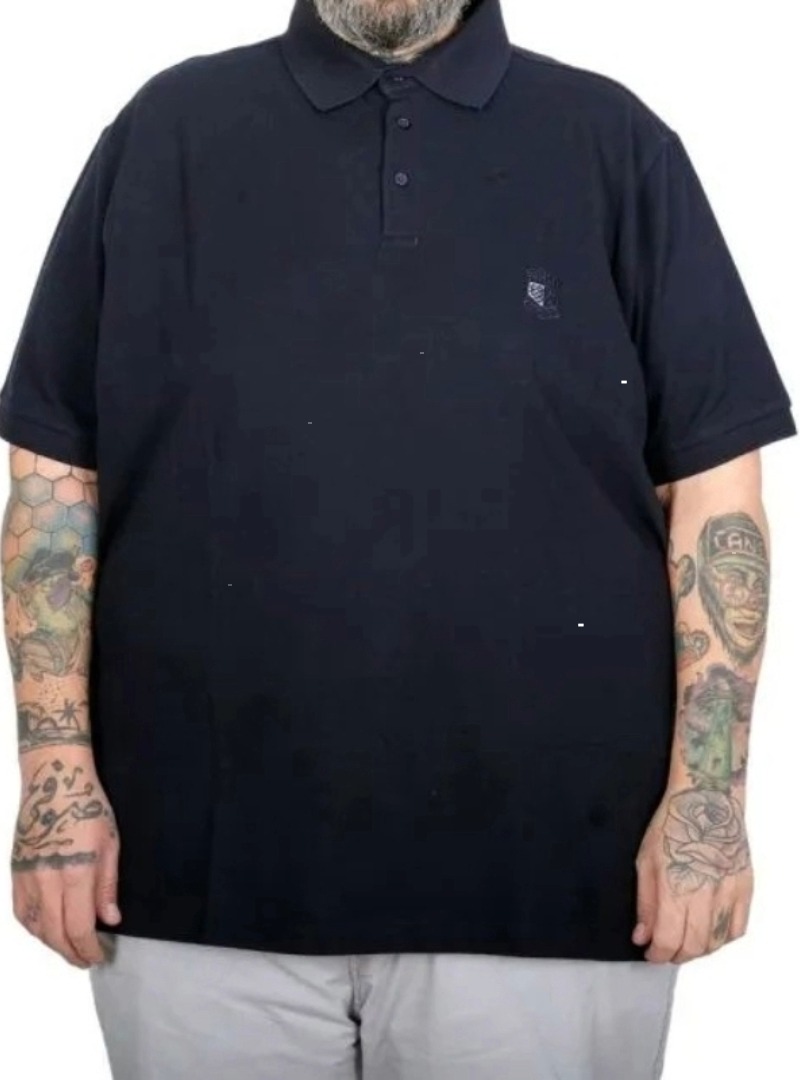 Battal Beden Erkek Tshirt Polo Yaka Nakışlı Klasik Pike 20553 Lacivert