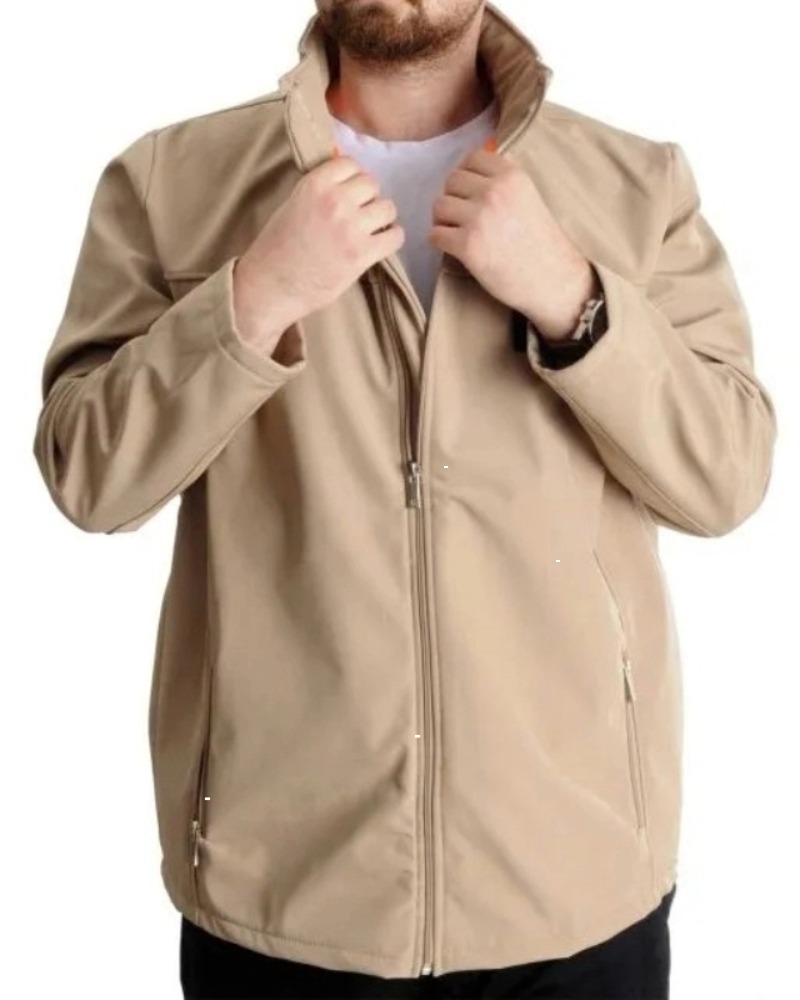 Büyük Beden Erkek Mont Waterproof Softshell 21232 Bej