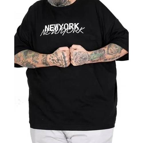 B�y�k Beden Unisex Bisiklet Yaka Tshirt New York 26204 SIYAH