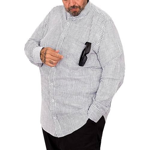 B�y�k Beden Erkek G�mlek Uzun Kol Keten Cepli Siyah 20384