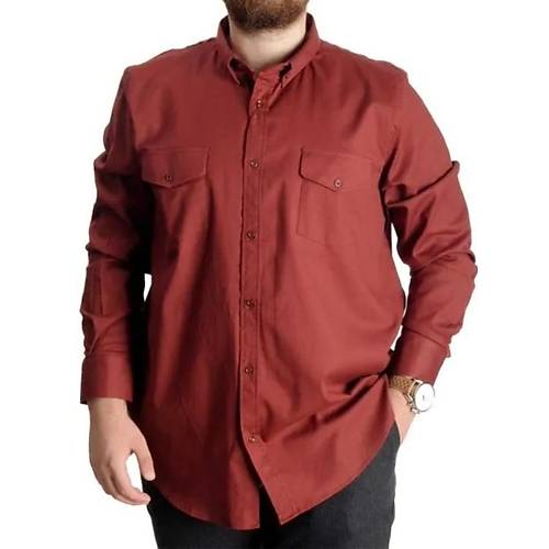 B�y�k Beden G�mlek Gabardin �ift Cep Kapakl� 20360 Bordo