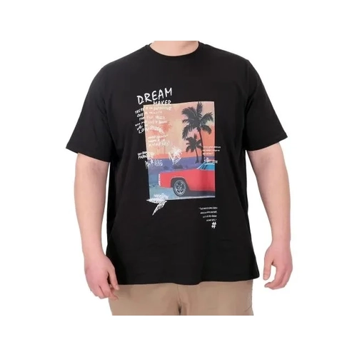 B�y�k Beden Erkek Bask�l� T-Shirt Palm Dream U25026 Siyah