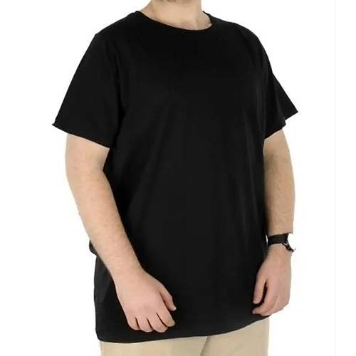 B�y�k Beden Erkek Likral� T-shirt Bisiklet Yaka 20149 Siyah