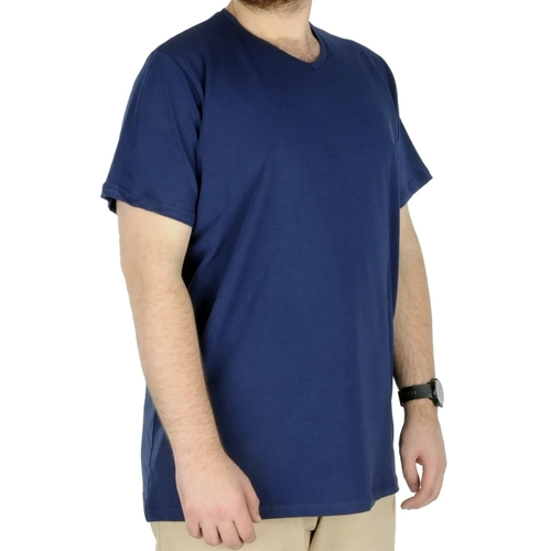 B�y�k Beden T-Shirt V Yaka Likral� 20150 �ndigo
