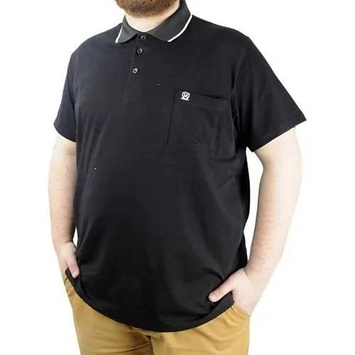 B�y�k Beden T Shirt Polo Likral� S�prem Cepli 21558 Siyah