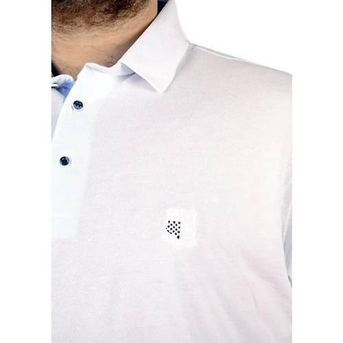 Battal Beden Erkek Tshirt Polo Yaka Nak��l� Klasik Pike 20553 Beyaz