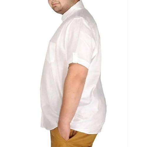 B�y�k Beden Keten Likral� G�mlek Cepli 20389 Beyaz