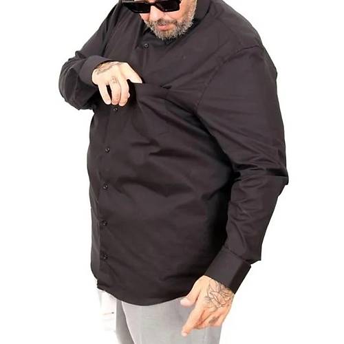 B�y�k Beden Erkek Klasik Cepli G�mlek Likral� 20350 Siyah