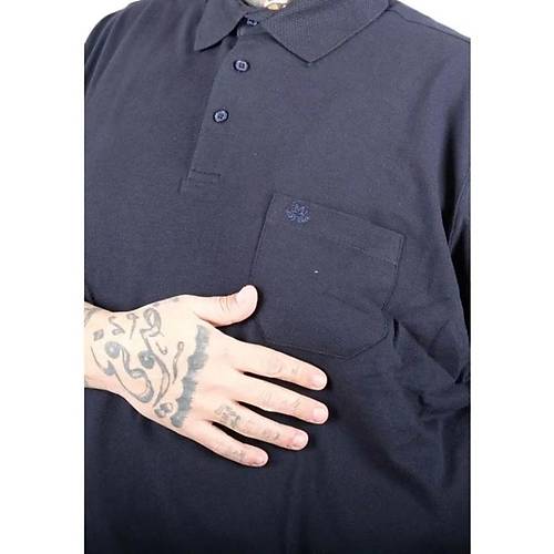 Battal Beden Erkek Tshirt Polo Yaka Cepli Klasik Pike 20552 Lacivert