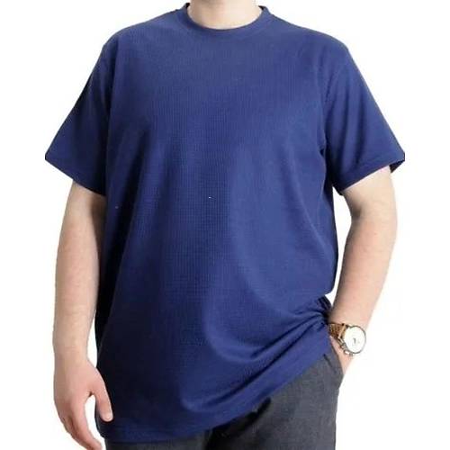 B�y�k Beden Erkek T-shirt Bisiklet Yaka Waffle 20033  �ndigo
