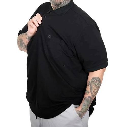 Battal Beden Erkek Tshirt Polo Yaka Cepli Klasik Pike 20552 Siyah