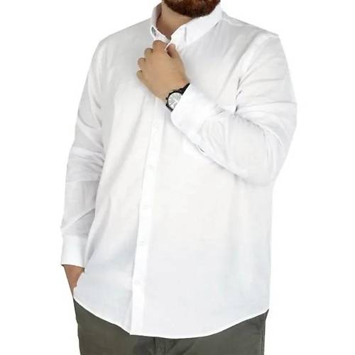 B�y�k Beden Erkek Keten Cepli G�mlek 20386 Beyaz