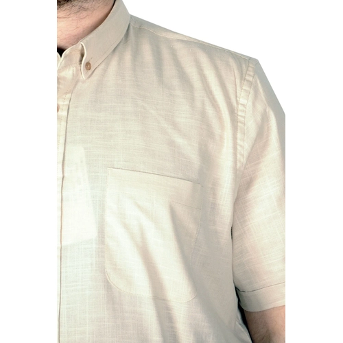 B�y�k Beden Keten Likral� G�mlek Cepli 20389 Bej