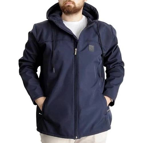 B�y�k Beden Erkek Kap��onlu Mont Waterproof Softshell 21235 Lacivert