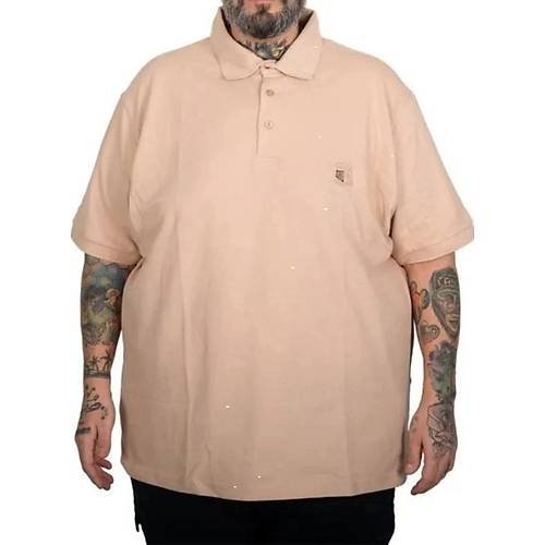 Battal Beden Erkek Tshirt Polo Yaka Cepli Klasik Pike 20552 Bej