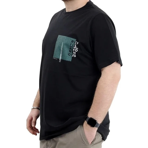 B�y�k Beden Bask�l� Bisiklet Yaka Erkek Ti��rt REFILL U24044 Siyah