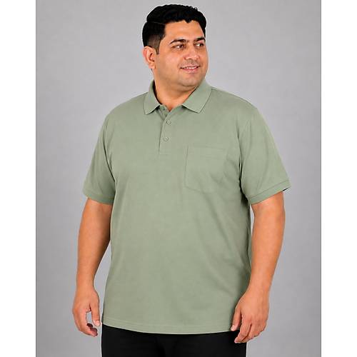 Battal Beden Erkek Tshirt Polo Yaka Cepli Klasik Pike 20552 �a�la Ye�ili