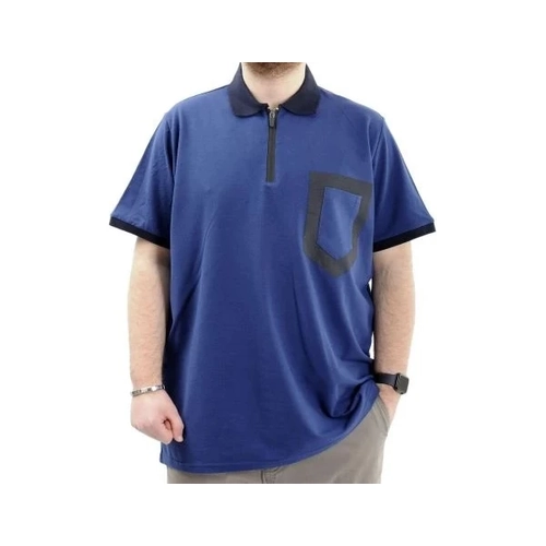 B�y�k Beden Erkek T-Shirt Fermuarl� Polo Yaka Cepli 24325 