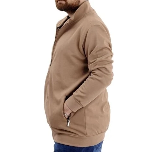 B�y�k Beden Erkek H�rka Fermuarl� Stell Dik Yaka 20571 S�tl� Kahve