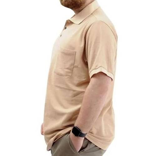 B�y�k Beden Erkek T-Shirt Polo Yaka Cepli Klasik 20550 Bej