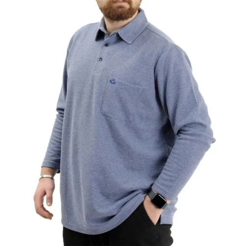 B�y�k Beden Erkek Sweatshirt Polo Yaka Uzun Kol WAFFLE 23449 �ndigo