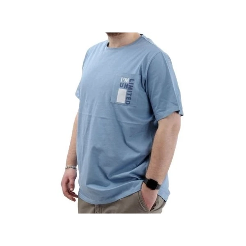 Erkek B�y�k Beden T-Shirt Pamuklu Bask�l� Bisiklet Yaka Ti��rt LIMITED 24052 Mavi