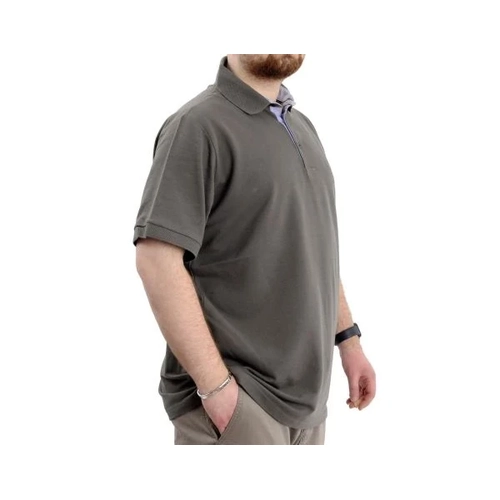 Battal Beden Tshirt Polo Yaka Nak��l� Klasik Pike 20553 Haki