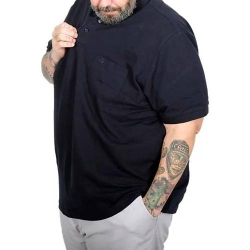 Battal Beden Erkek Tshirt Polo Yaka Cepli Klasik Pike 20552 Lacivert