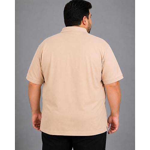 Battal Beden Erkek Tshirt Polo Yaka Cepli Klasik Pike 20552 Bej