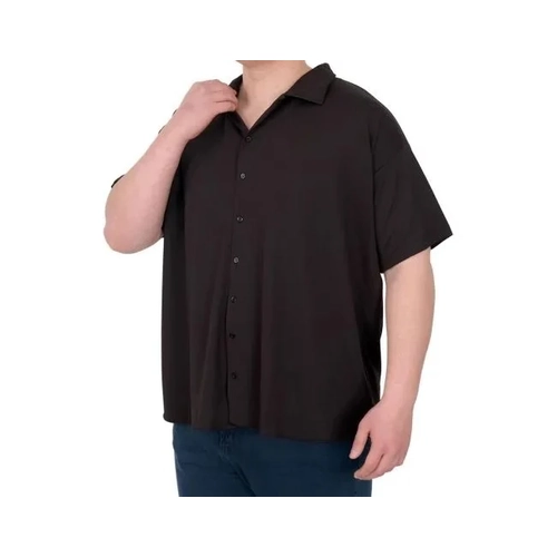 B�y�k Beden Erkek G�mlek Apas Yaka �erit Desen Jakar U24382 Siyah