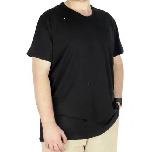 B�y�k Beden T-Shirt V Yaka Likral� 20150 Siyah