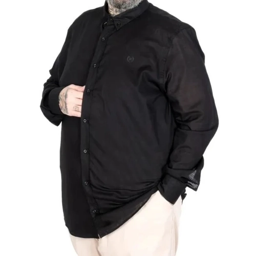 B�y�k Beden Erkek Uzun Kollu Keten G�mlek 20396 Siyah