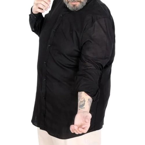 B�y�k Beden Erkek Uzun Kollu Keten G�mlek 20396 Siyah