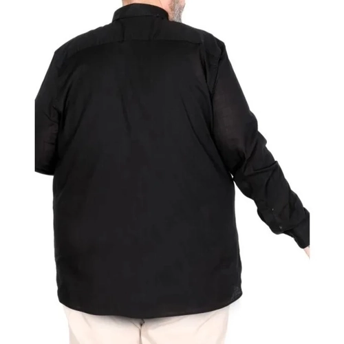 B�y�k Beden Erkek Uzun Kollu Keten G�mlek 20396 Siyah