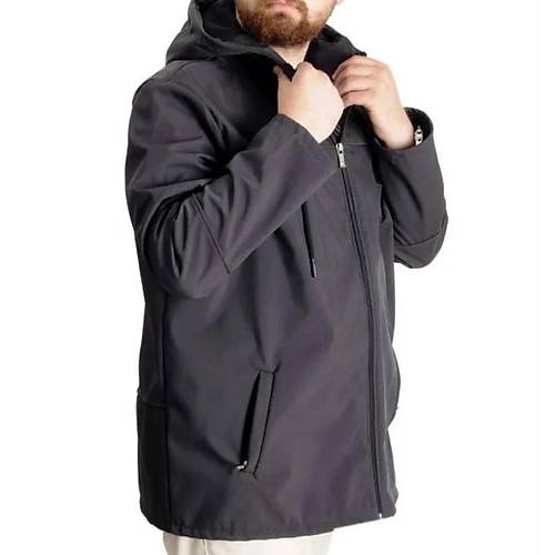 B�y�k Beden Erkek Kap��onlu Mont Waterproof Softshell 21235 Antrasit