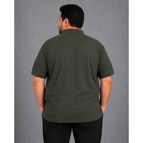 Battal Beden Erkek Tshirt Polo Yaka Cepli Klasik Pike 20552 Haki