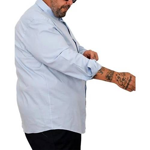 B�y�k Beden Erkek Klasik G�mlek Likral� 20351 Mavi