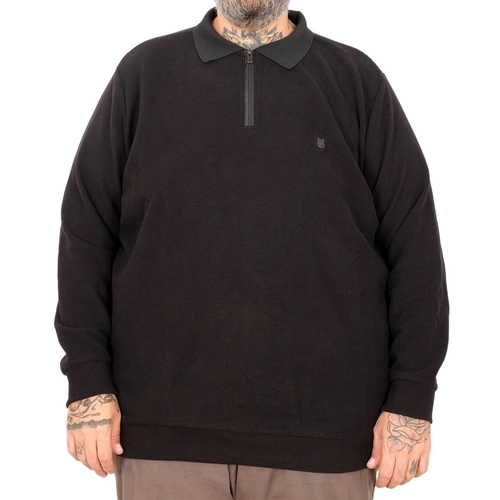 B�y�k Beden Erkek Sweat Polo Yaka Waffle Selanik Siyah 25822