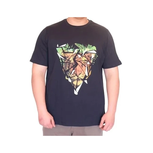 B�y�k Beden Erkek T-Shirt Bisiklet Yaka TIGER Bask�l� 25007 Lacivert
