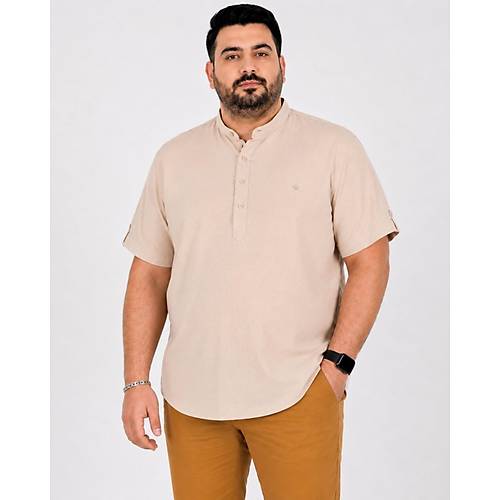 Buyuk Beden Erkek K�sa Kol Hakim Yaka 20387 Bej