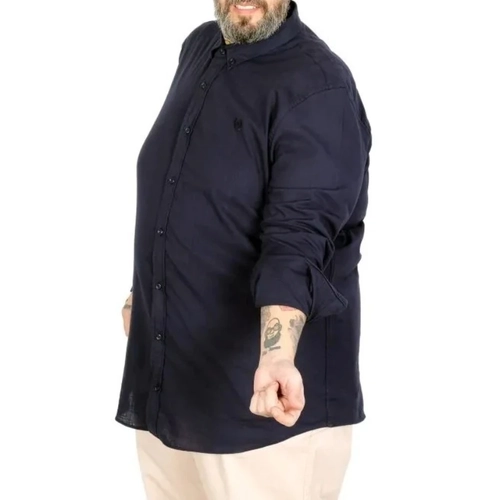 B�y�k Beden Erkek Uzun Kollu Keten G�mlek 20396 Lacivert