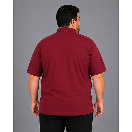 Battal Beden Erkek Tshirt Polo Yaka Cepli Klasik Pike 20552 Bordo