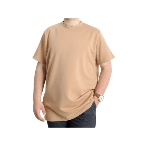 B�y�k Beden Erkek T-shirt Bisiklet Yaka INTERLOK 23162 Bej
